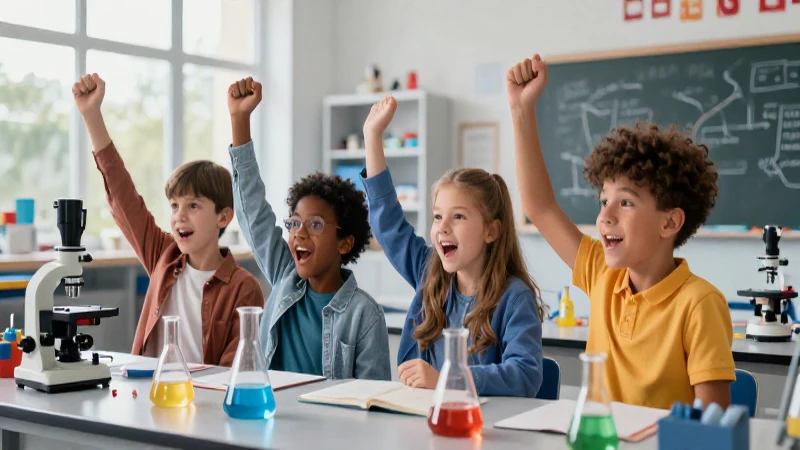 Niño entusiasta en laboratorio de ciencia moderna