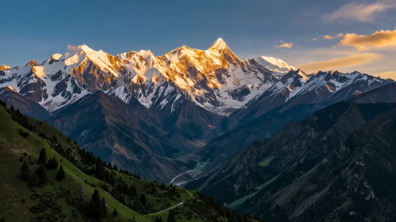 Majestuosas montañas alpinas iluminadas al atardecer