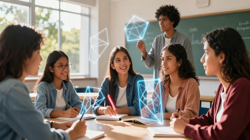 Jóvenes mexicanos interactúan con hologramas brillantes
