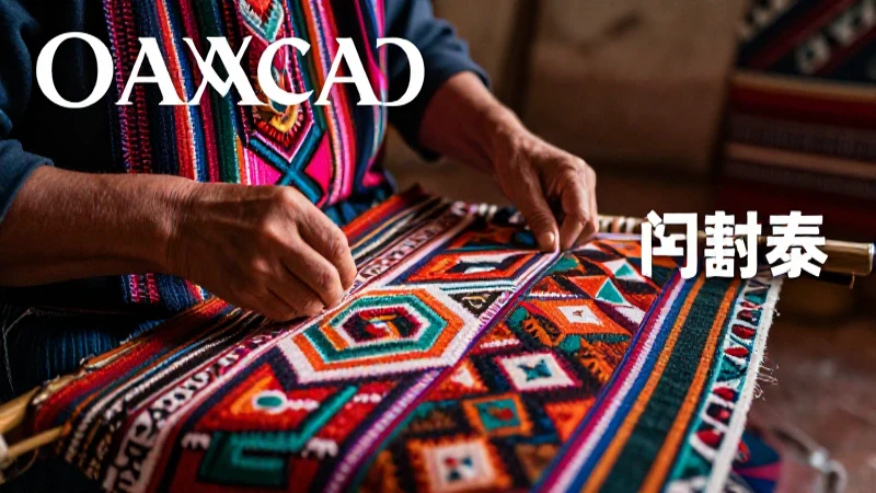 Tejido artesanal oaxaqueño con patrones vibrantes y luz natural