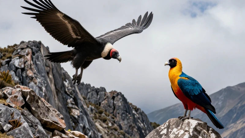 Majestuoso cóndor y gallito en los Andes
