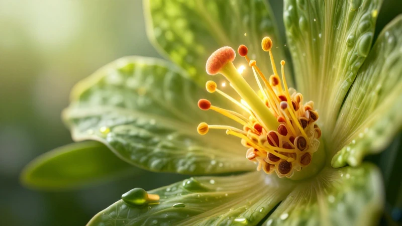 Detalle macro de polen y flor