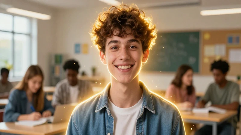 Joven sonriente en entorno educativo moderno