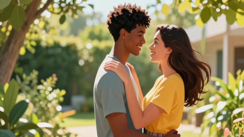 Pareja diversa y radiante en jardín
