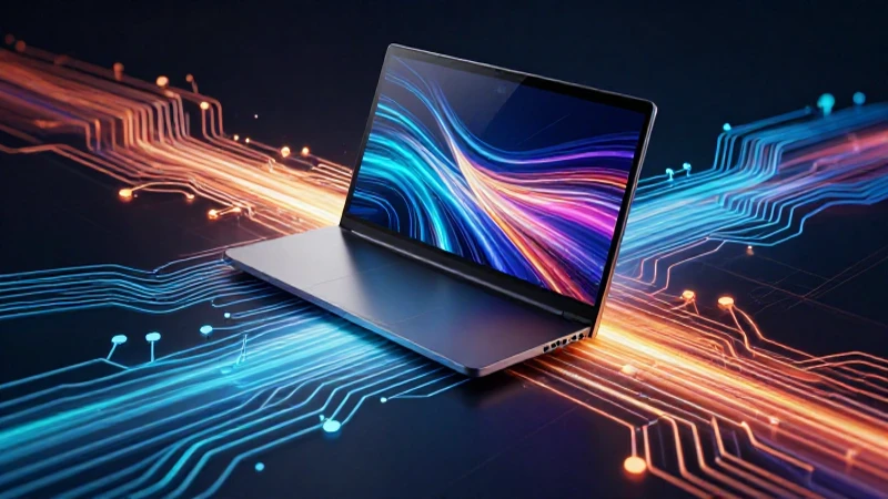 Computadora abstracta brillante con datos dinámicos