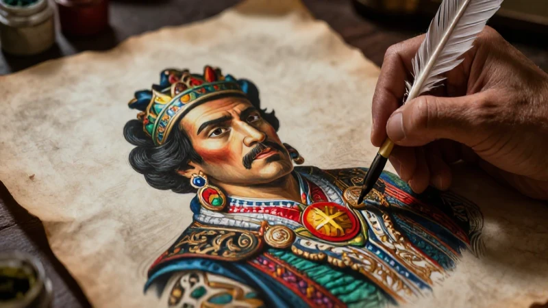Ilustración mexicana histórica en primer plano detallado