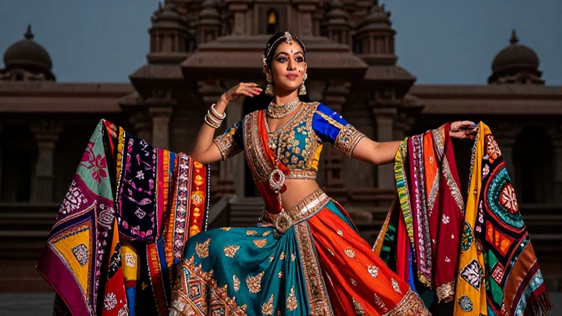 Bailarina india vibrante en templo majestuoso