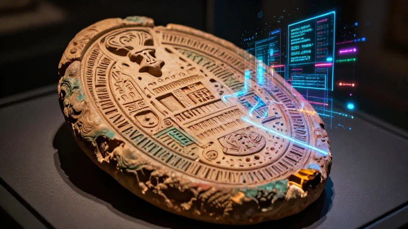 El asombroso origen de la escritura y las civilizaciones antiguas 4 Tablet antigua y holograma digital en contraste