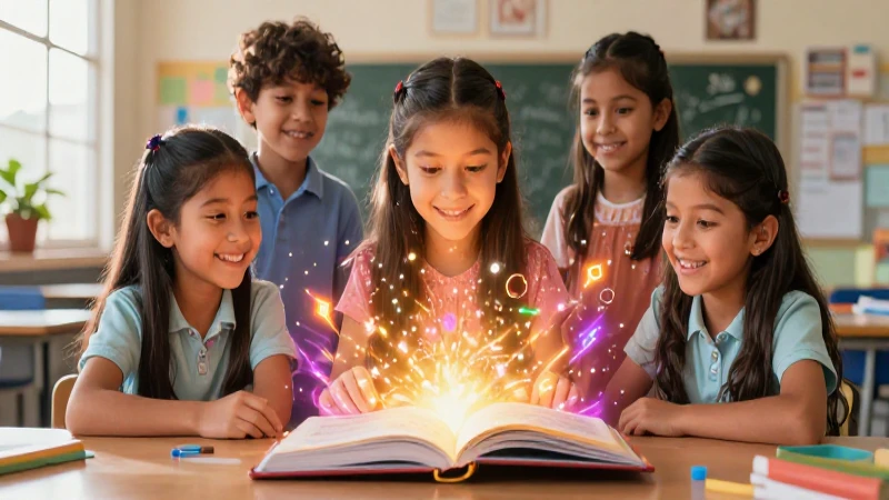 Niños mexicanos mágicos en clase, libro brillante