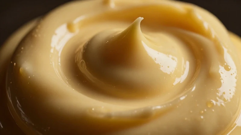 La mayonesa: mezcla homogénea o heterogénea desvelada 6 Mayonesa con emulsión dorada en detalle extremo