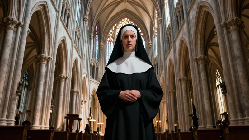Conoce la aterradora leyenda corta de la monja de la catedral 3 Monja oscura en gótico dramático, estilo digital de alta calidad