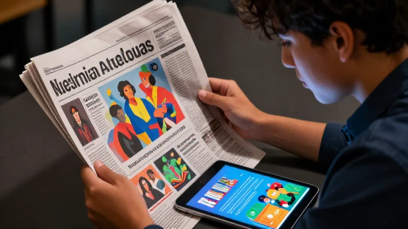 Estudiante estudia medios impresos y digitales