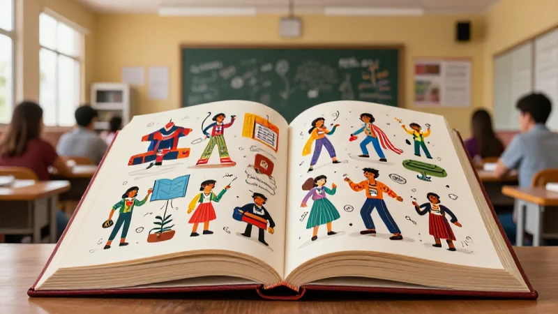 Composición dinámica y vívida de un aula educativa mexicana