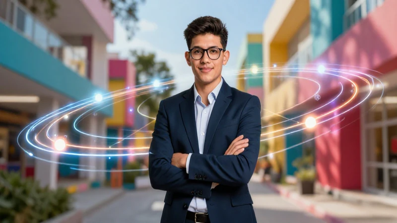 Estudiante mexicano en entorno educativo moderno y dinámico
