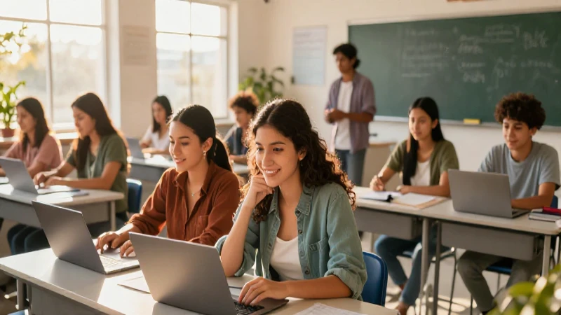 Estudiantes mexicanos en un aula moderna y vibrante
