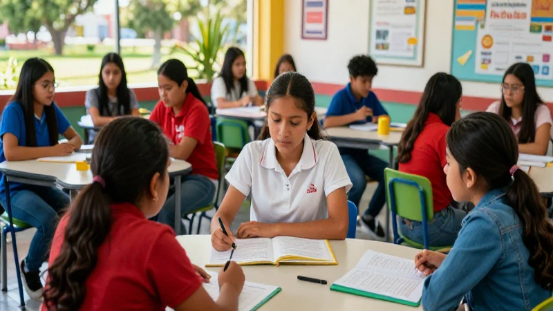 Estudiantes mexicanos aprenden con materiales coloridos al aire libre
