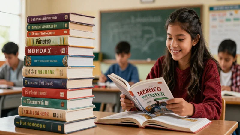 Libros de texto esenciales para el éxito educativo en la nueva escuela mexicana 5 Libros mexicanos inspiran a un estudiante en un aula vibrante
