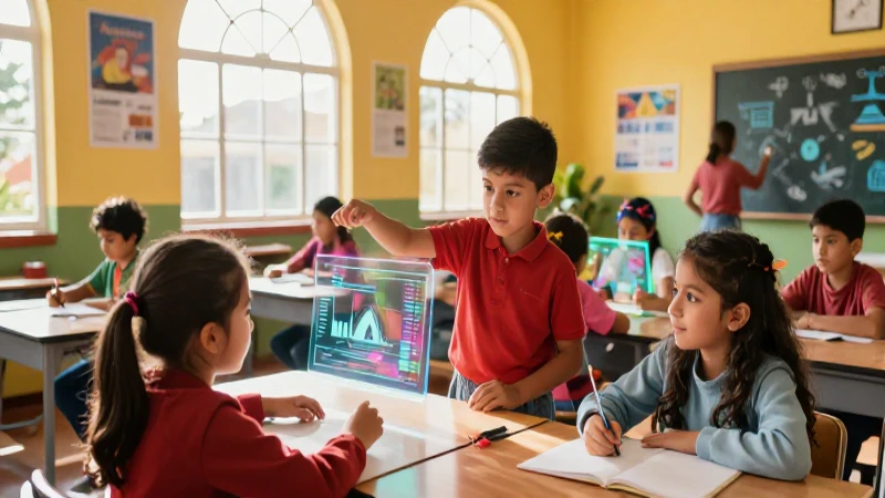 Clase mexicana moderna con holografía educativa