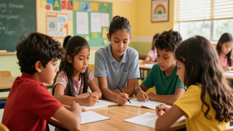 Descarga el resumen en PDF de la nueva escuela mexicana 4 Estudiantes mexicanos colaboran en un ambiente vibrante