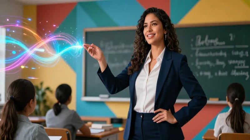 Domina la nueva escuela mexicana con nuestro taller de capacitación 5 Maestro mexicano dinámico en un aula moderna y vibrante