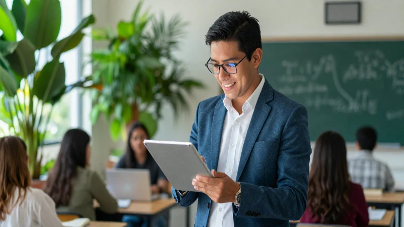Domina la nueva escuela mexicana con nuestro taller de capacitación 3 Vibrante educadora en aula moderna digital