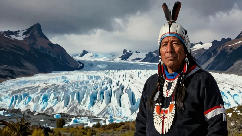 Patagonia indígena con paisajes glaciares dramáticos
