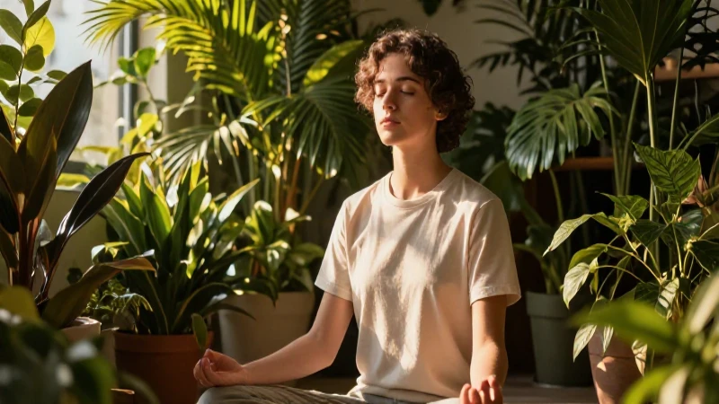 Meditación serena bajo luz dorada