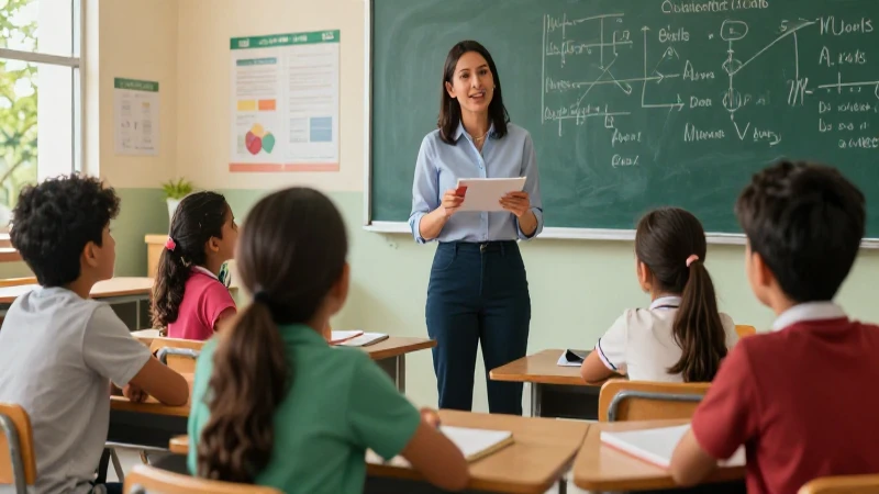 Transforma la educación con una planeación estratégica para una escuela de calidad en México 4 Maestra mexicana guiando a niños diversos