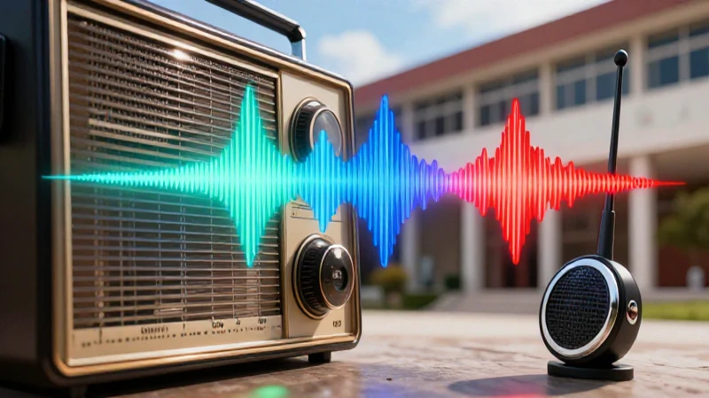 La Radio: Historia, Definición y Concepto Esencial 4 Ilustración detallada de un entorno universitario vibrante y dinámico