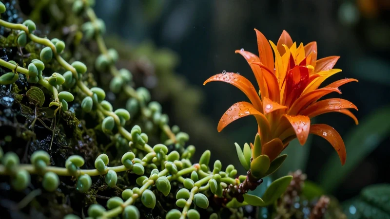 Fotografía macro vibrante de planta exótica