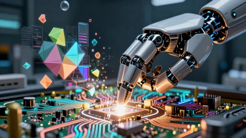 Robots futuristas en circuitos con estética vibrante