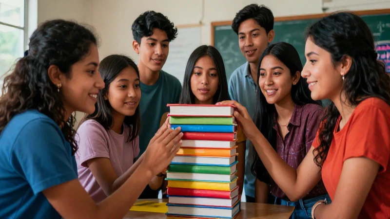 Diversos estudiantes mexicanos colaboran en un aula moderna