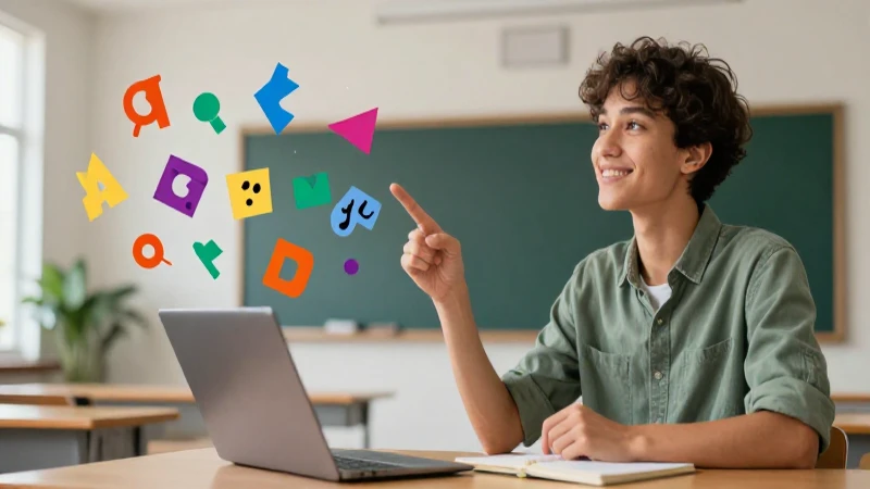 Diseño educativo moderno con símbolos abstractos y vibrantes