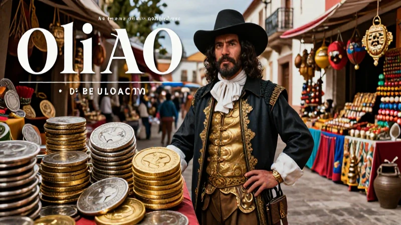 Comerciante colonial en vibrante mercado del siglo XVII