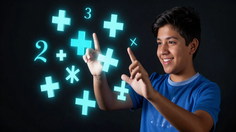 La suma de dos números: cálculo entre diferencia y suma 8 Joven mexicano con símbolos matemáticos vibrantes