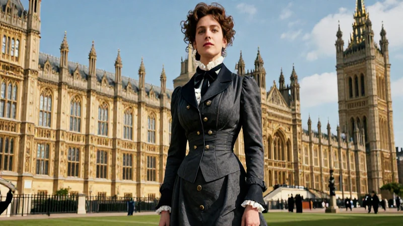 La victoriana: etapas y características de la época 4 Dama victoriana ante edificio parlamentario