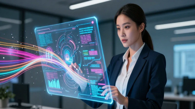 Profesional enfocada en interfaz holográfica digital