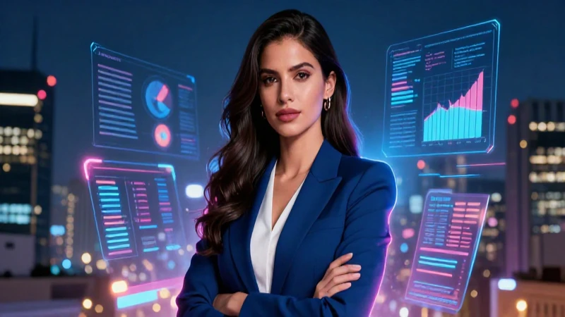 Mujer chilena profesional rodeada de datos