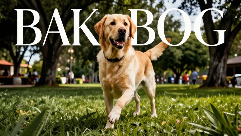 Golden Labrador sonriente en vibrante parque mexicano