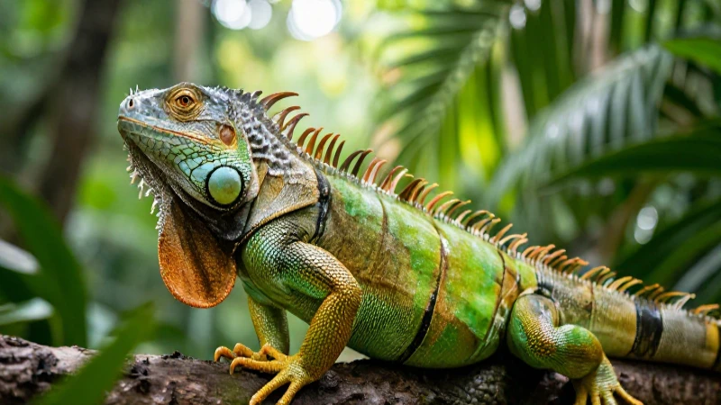 Iguana verde exuberante en el trópico