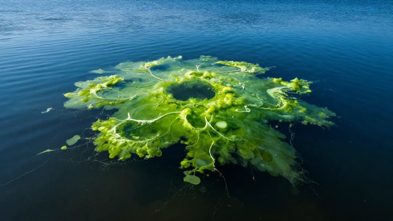 Qué son los lagos, su formación y clasificaciones 6 Paisaje de lago azul con alga verde contaminada