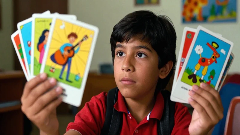 Estudiante curioso con tarjetas didácticas