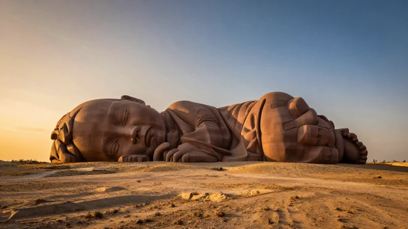 Land Art: Descubre qué es y sus impactantes artistas 7 Escultura monumental en vasto paisaje desértico