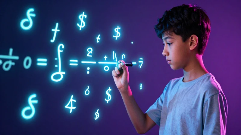 Estudiante resuelve álgebra con neón y estilo vibrante
