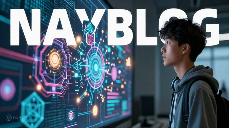 Estudiante analizando datos abstractos digitales dinámicos