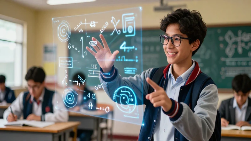 Joven interactúa con matemáticas holográficas