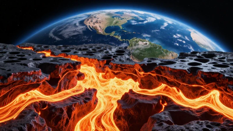 Corte detallado de capas terrestres con magma vibrante