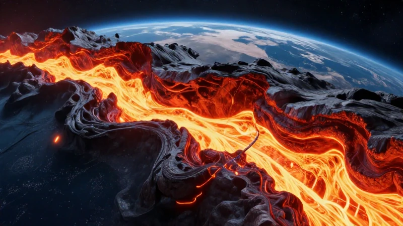 Sección de la Tierra con magma brillante e interactivo