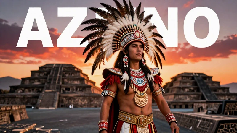 Noble azteca majestuoso ante pirámides al atardecer