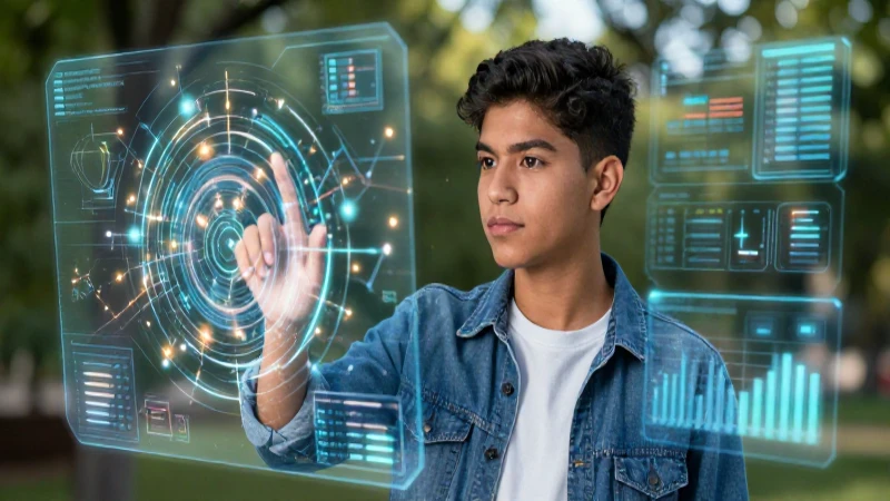 El impacto de las generaciones tecnológicas en los campos tecnológicos 4 Estudiante mexicano interactúa con datos holográficos avanzados